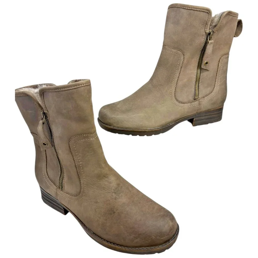 Abeo Hilda Taupe Leather Faux Fur Lined Ankle Boots‎